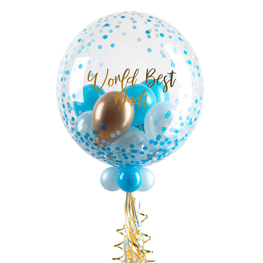 Personalised Bubble Balloon in a Box - Blue Gold Luxe