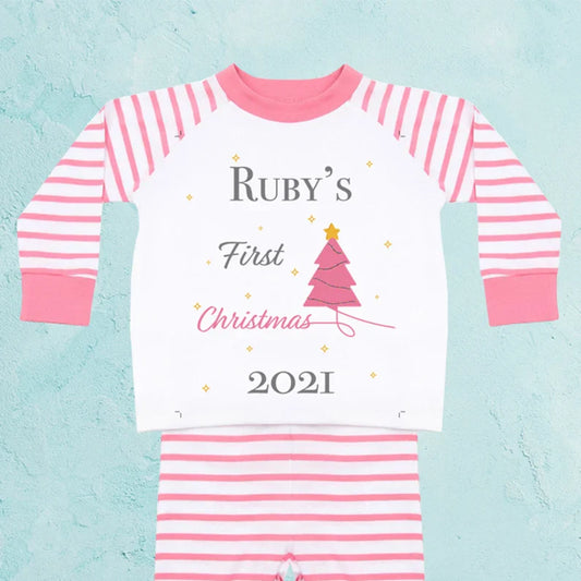 Personalised 1st Christmas Baby Girls Pyjamas Monster Parties
