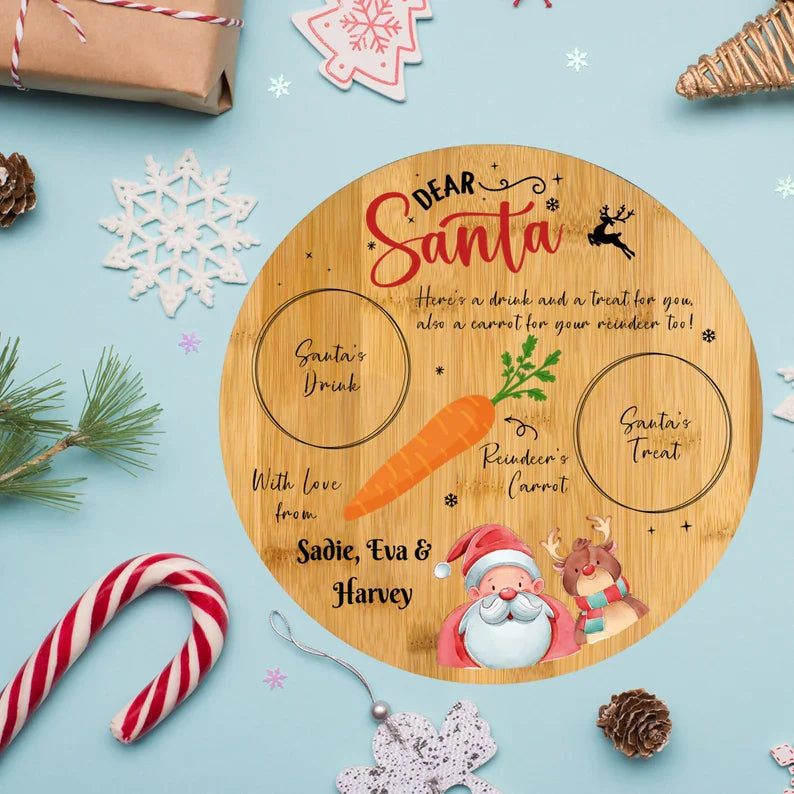 Personalised Treats For Santa Wooden Board Christmas Eve Treat Plate Monster Parties