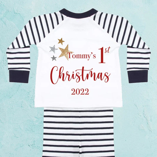 Personalised 1st Christmas Baby Boys Pyjamas Monster Parties