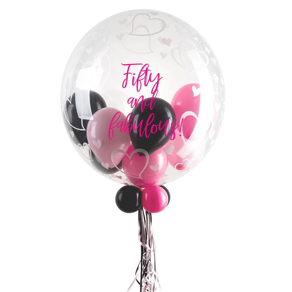 Personalised Bubble Balloon in a Box - Stylish Hearts