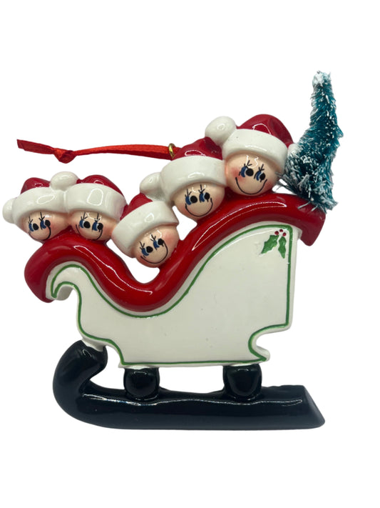 Family of 5 in a Sleigh Christmas Tree Ornament