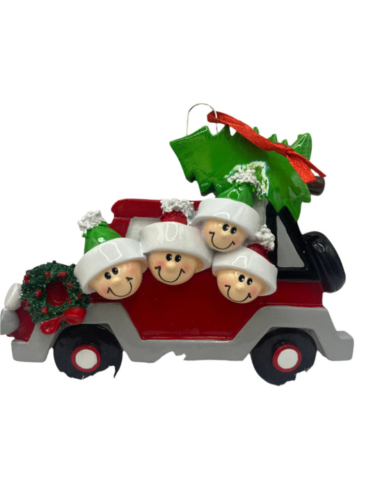 Family of 4 in a Sleigh Christmas Tree Ornament