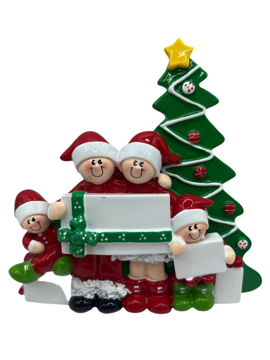 Christmas Family of 4 with Gifts & Tree Stand up Decoration