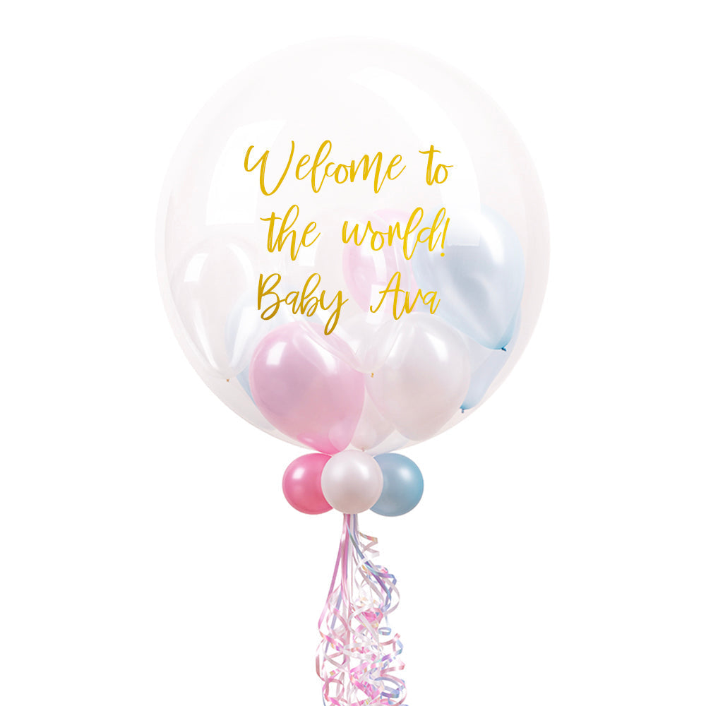 Personalised Bubble Balloon in a Box – Pastel Baby Mini Balloons