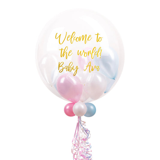 Personalised Bubble Balloon in a Box – Pastel Baby Mini Balloons