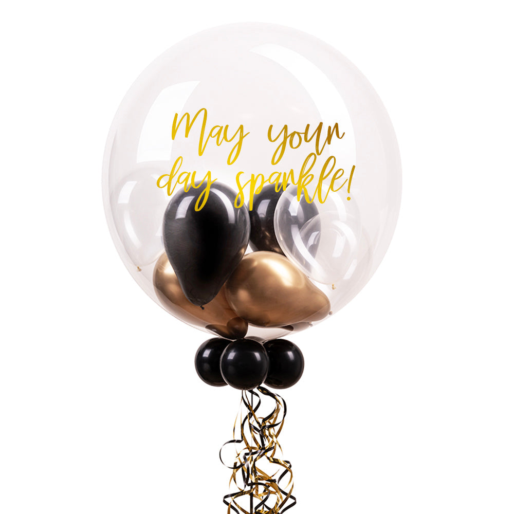 Personalised Bubble Balloon in a Box – Gold Deco