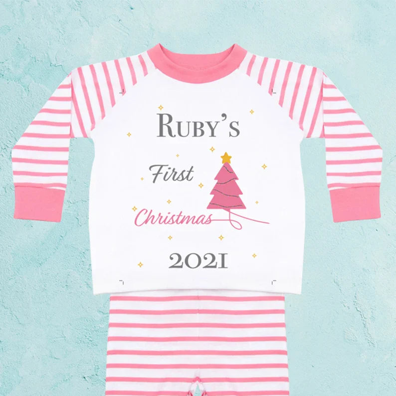 Personalised 1st Christmas Baby Girls Pyjamas Monster Parties