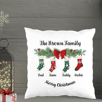 Personalised Christmas Socks Cushion for 3, 4, 5 or 6 names Family of 4 Socks Monster Parties