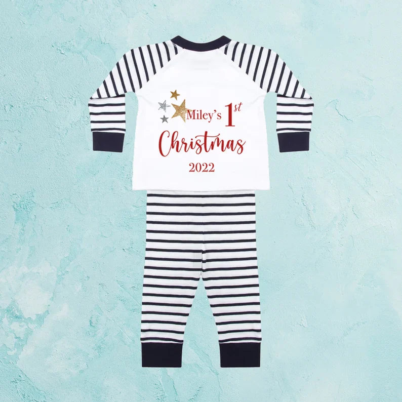 Personalised 1st Christmas Baby Boys Pyjamas Monster Parties
