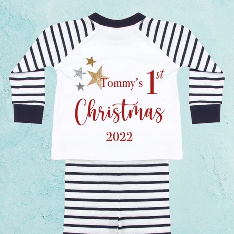 Personalised 1st Christmas Baby Boys Pyjamas Monster Parties