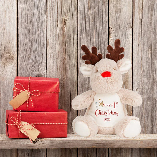 Personalised Reindeer Plush Soft Toy - 1st Christmas Monster Parties